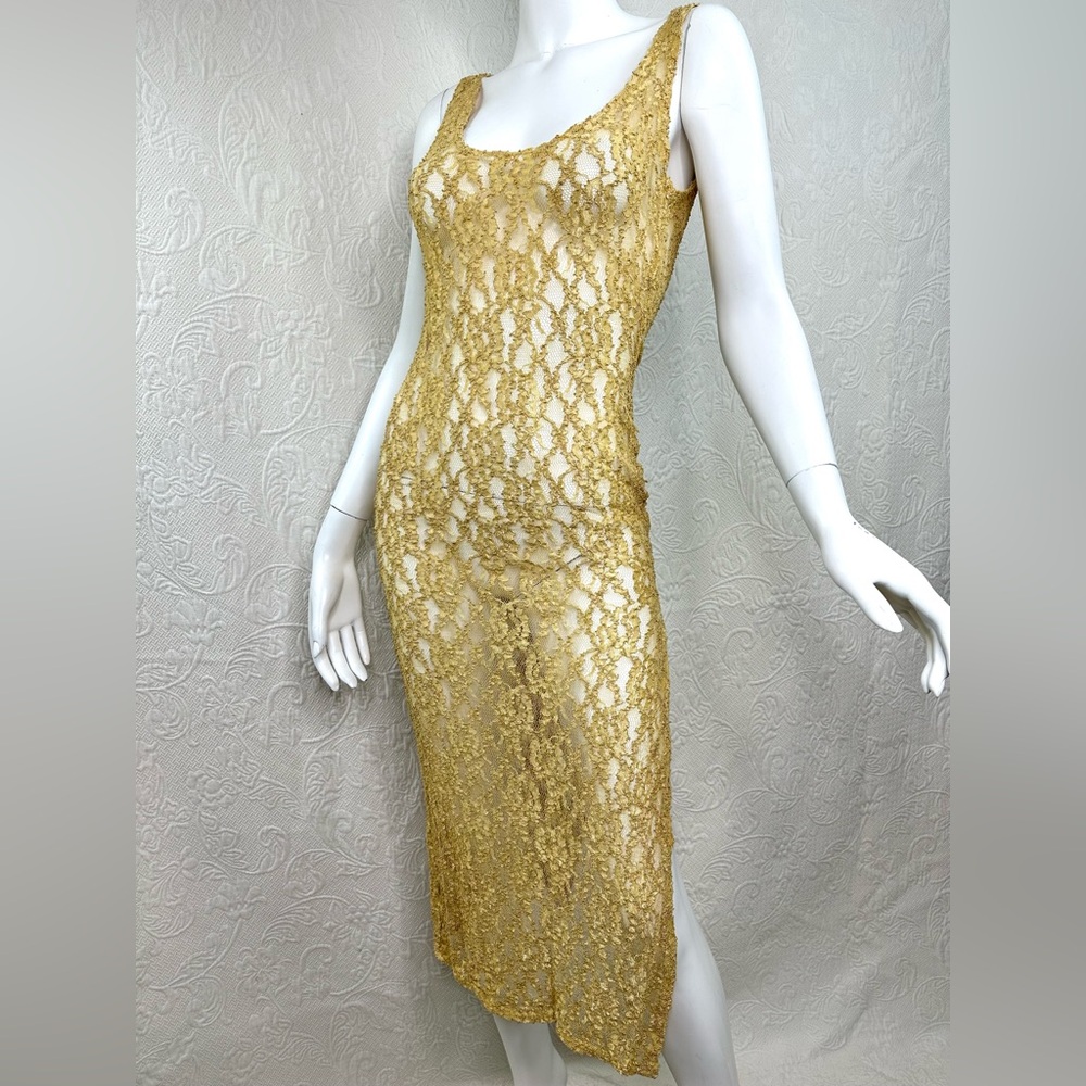 80s/90s Victoria's Secret Gold Label VTG Sheer Lace High Slit Maxi Gown